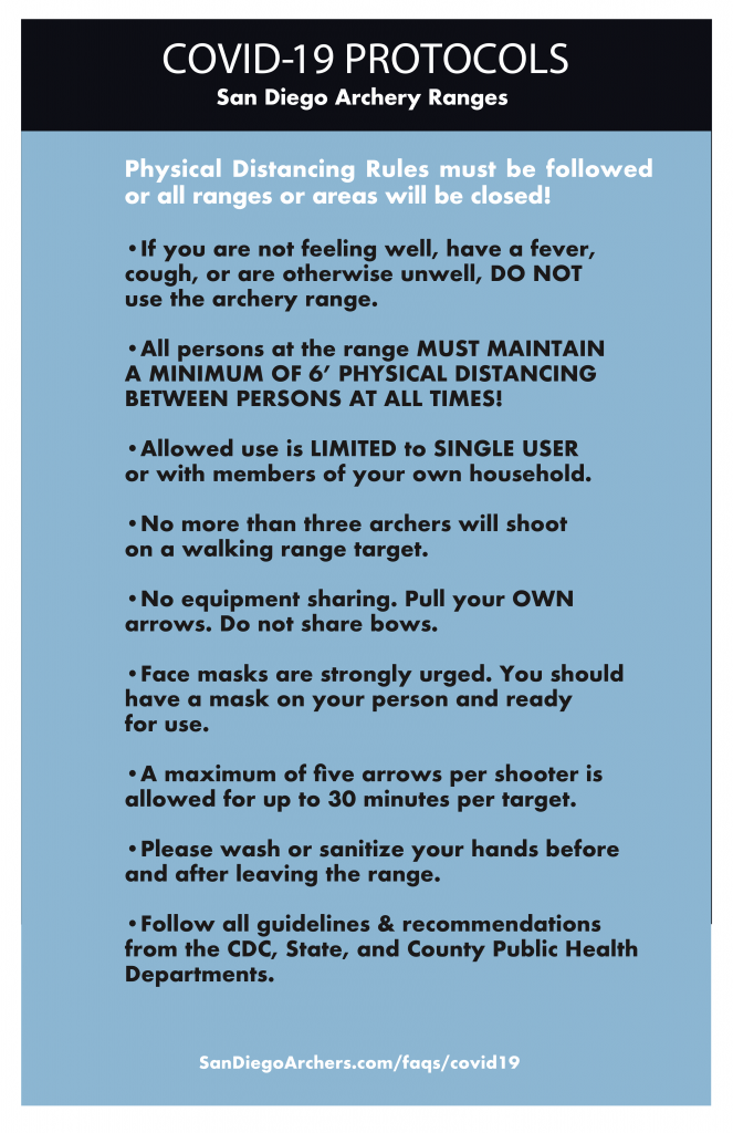 COVID-19 Protocols San Diego archery ranges