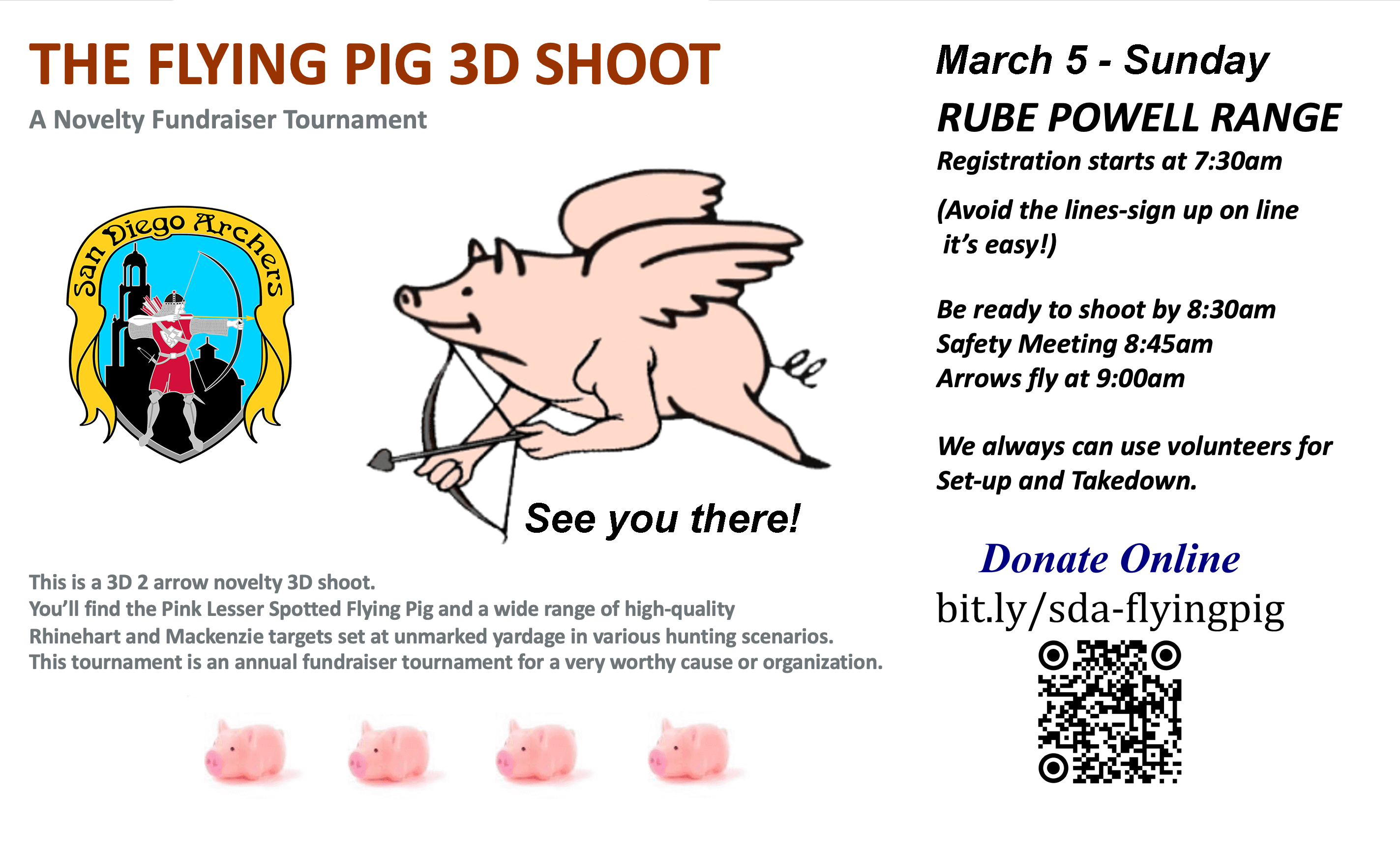 Flying Pig 3D Shoot & Fundraiser – Sunday, March 5, 2023