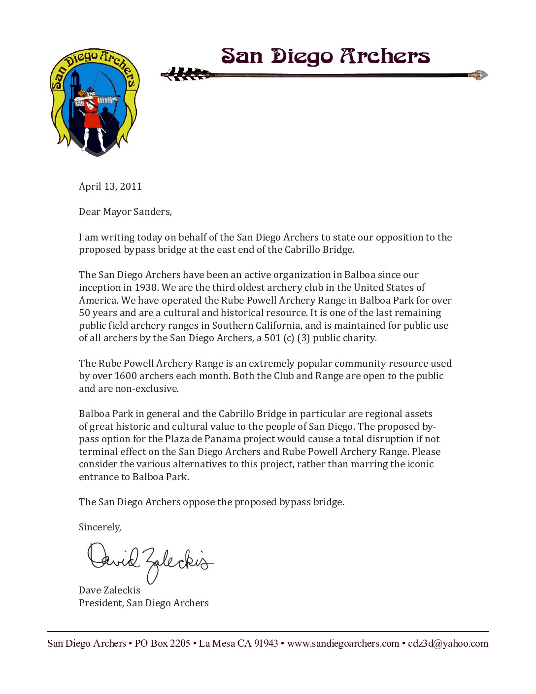 dave zaleckis letter to city of sandiego regarding bridge